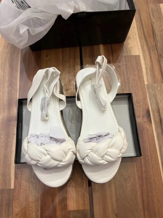 NIB Flawed Sz 7 White PU Plait Detail Strappy Espadrille Sandals Platform Shoes - Picture 4 of 11